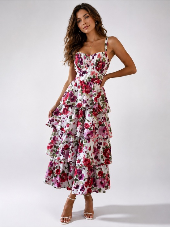 Abercrombie & Fitch Dresses & Skirts - Abercrombie & Fitch Floral Tiered Maxi Dress Size L Cotton Open Back Cottagecore